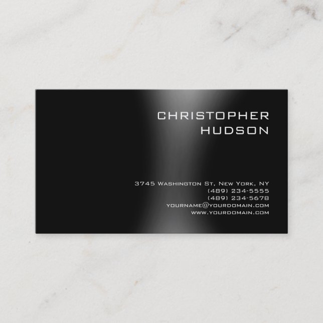 Modern Plain Black Grey Business Card (Front)