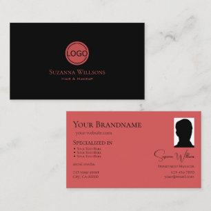 Modern Plain Black Indian Red with Logo and Photo  Business Card