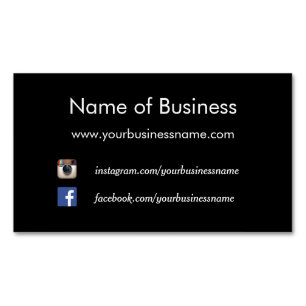 Modern Plain Black Social Media Websites Magnetic Business Card