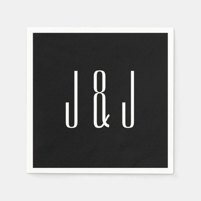 Modern Plain Black Wedding Napkin (Front)
