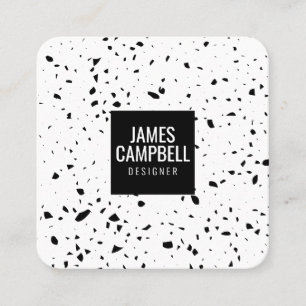 Modern plain black white terrazzo marble pattern square business card