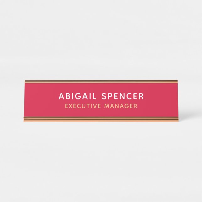 Modern Plain Classy Professional Cherry Red Desk Name Plate (Front)