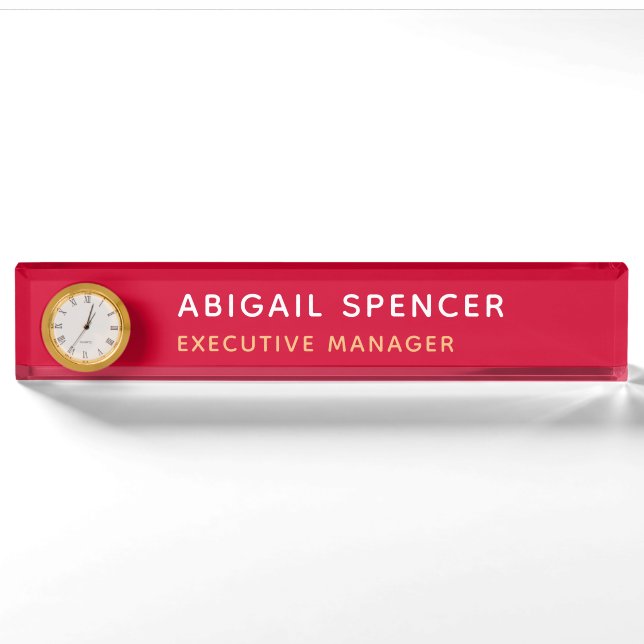 Modern Plain Classy Professional Cherry Red Nameplate (Front)