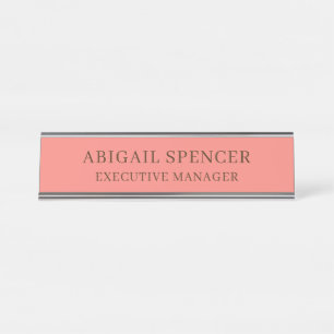 Modern Plain Classy Professional Coral Pink Desk Name Plate