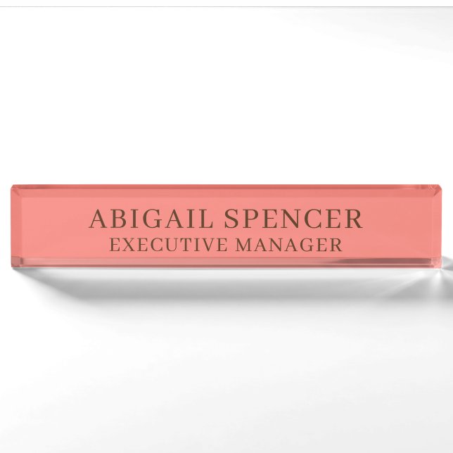 Modern Plain Classy Professional Coral Pink Nameplate (Front)
