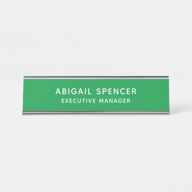 Modern Plain Classy Professional Kelly Green Desk Name Plate (Front)