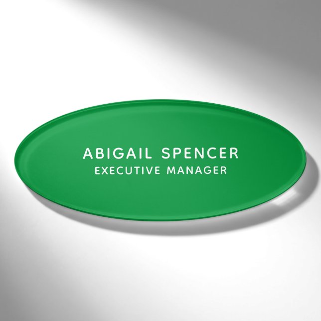 Modern Plain Classy Professional Kelly Green Name Tag (Front)