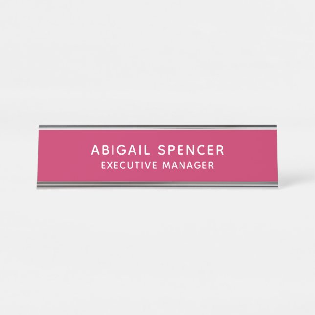 Modern Plain Classy Professional Rose Red Desk Name Plate (Front)