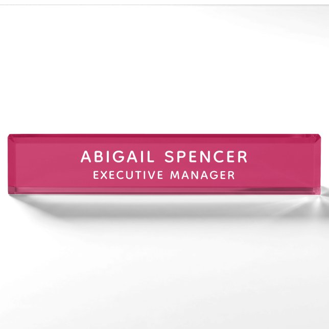 Modern Plain Classy Professional Rose Red Nameplate (Front)