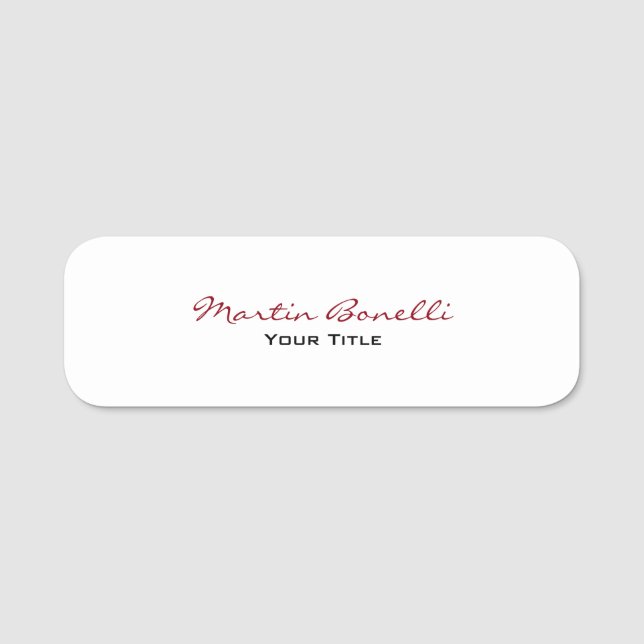 Modern Plain Custom Professional Name Position Tag (Front)
