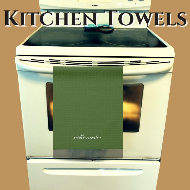 Modern Plain Dark Green template White Script  Kitchen Towel (Creator Uploaded)