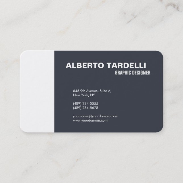 Modern Plain Elegant Minimalist Blue Grey White Business Card (Front)