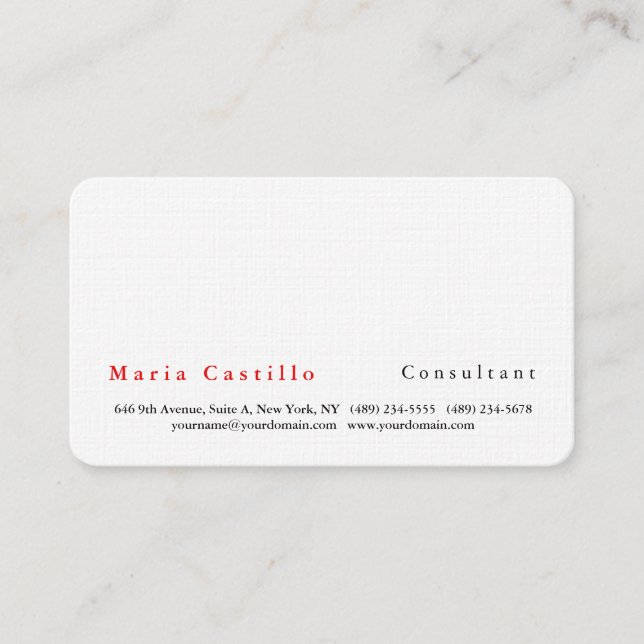 Modern Plain Elegant Minimalist White Business Card (Front)