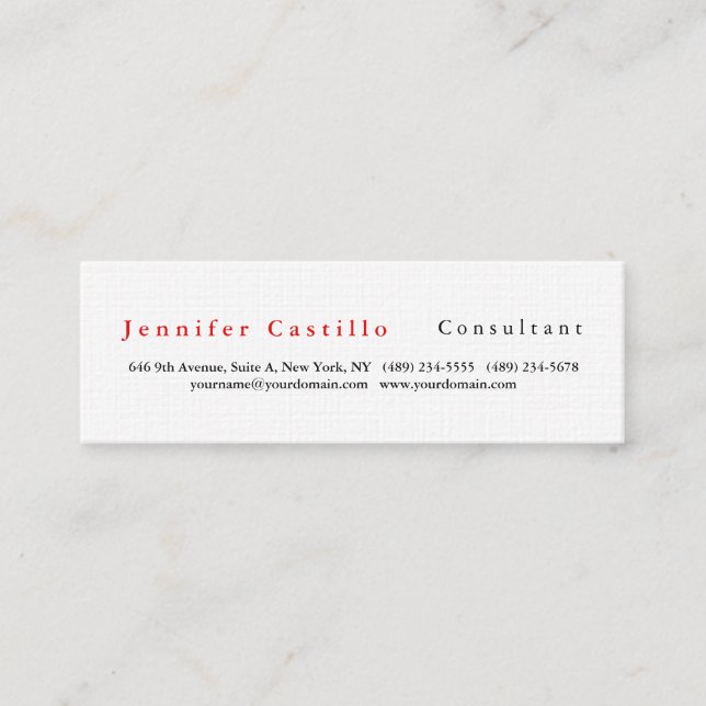 Modern Plain Elegant Minimalist White Mini Business Card (Front)