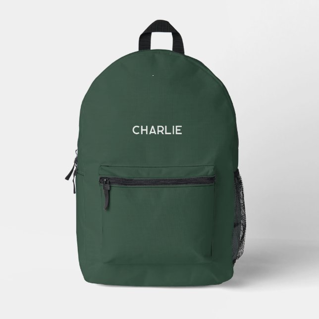 Modern Plain Green Personalized Printed Backpack (Front)