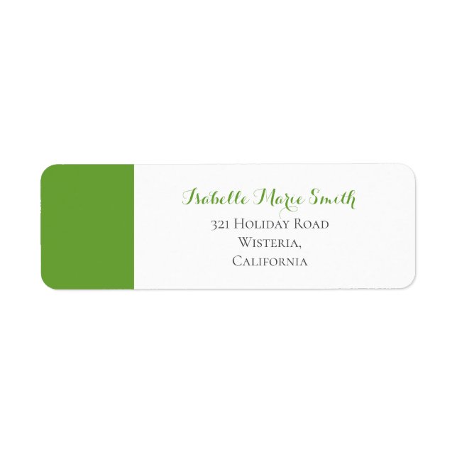 Modern Plain Green & White Wedding Return Address  (Front)