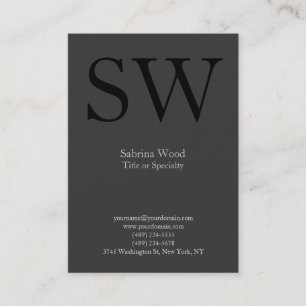 Modern plain grey black monogram business card