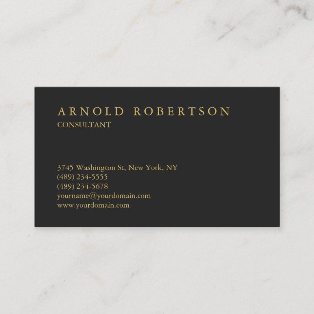 Modern Plain Grey Gold Professional Business Card (Front)