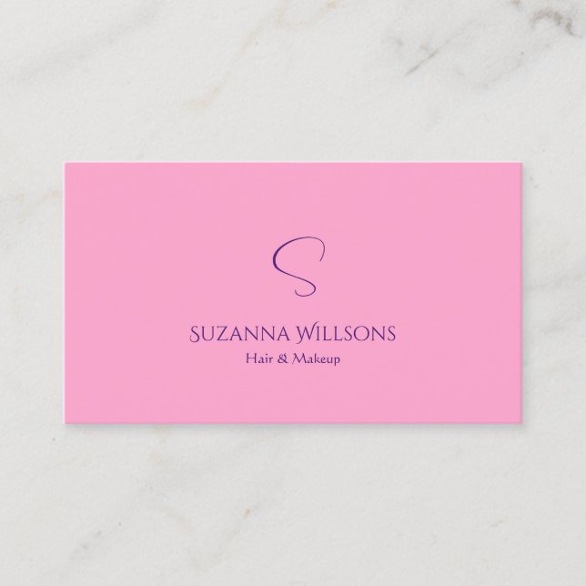 Modern Plain Light Pink with Monogram Professional Business Card (Front)
