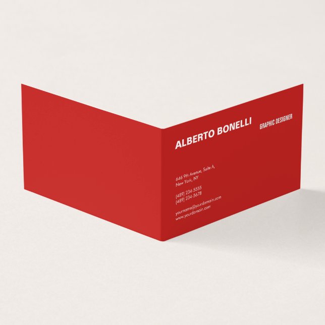 Modern Plain Minimalist Red White Professional Business Card (Outside)