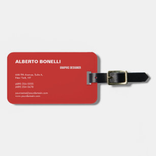 Modern Plain Minimalist Red White Professional Luggage Tag