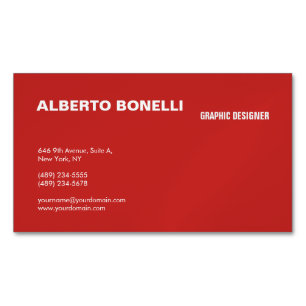 Modern Plain Minimalist Red White Professional Magnetic Business Card