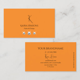 Modern Plain Orange with Monogram and Luxe Jewels Business Card
