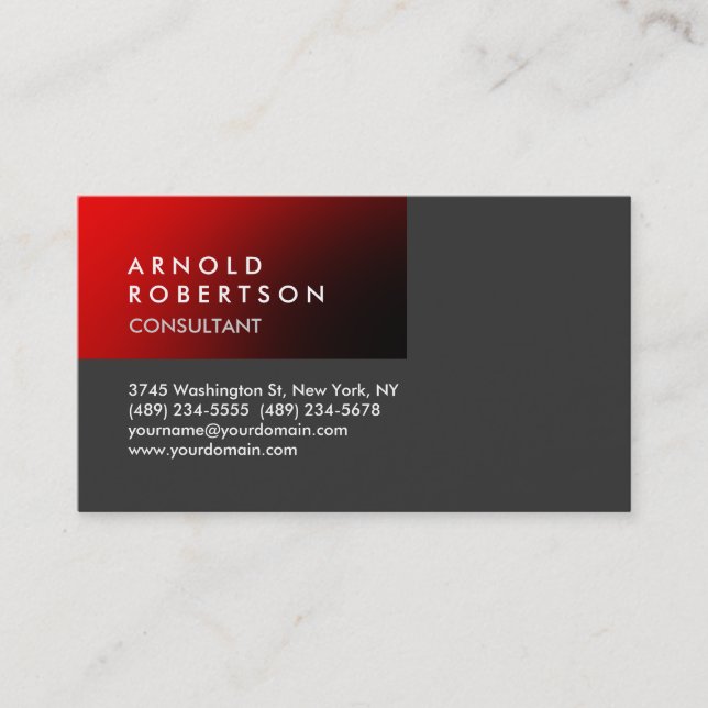 Modern Plain Red Grey Trendy Business Card (Front)