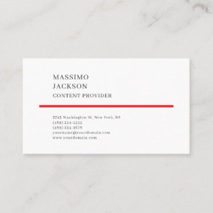 Modern Plain Simple Black Red White Minimalist  Business Card