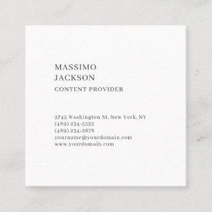 Modern Plain Simple Black White Minimalist  Square Business Card