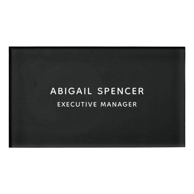 Modern Plain Simple Black White Professional Name Tag (Front)
