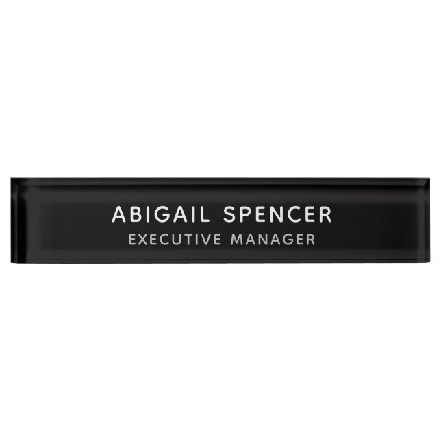 Modern Plain Simple Black White Professional Nameplate (Front)