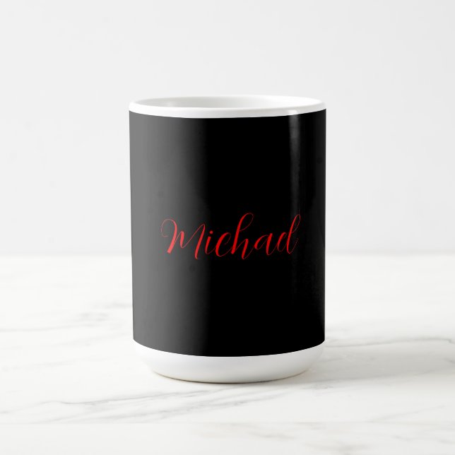 Modern plain simple minimalist add name black red coffee mug (Center)