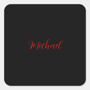Modern plain simple minimalist add name black red square sticker