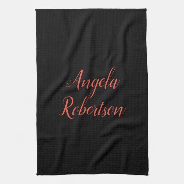 Modern plain simple minimalist add name kitchen towel (Vertical)