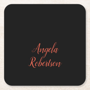 Modern plain simple minimalist add name square paper coaster