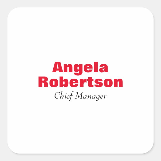 Modern plain simple minimalist red white add name square sticker (Front)