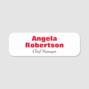 Modern plain simple minimalist red white add name tag
