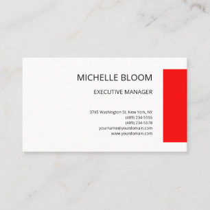 Modern Plain Simple Minimalist Red White Business Card