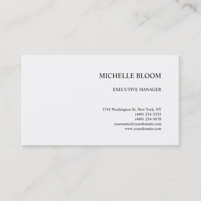 Modern Plain Simple Minimalist White Business Card (Front)