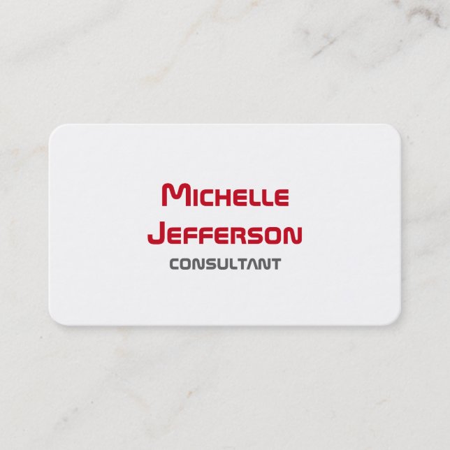 Modern Plain Simple Red White Business Card (Front)
