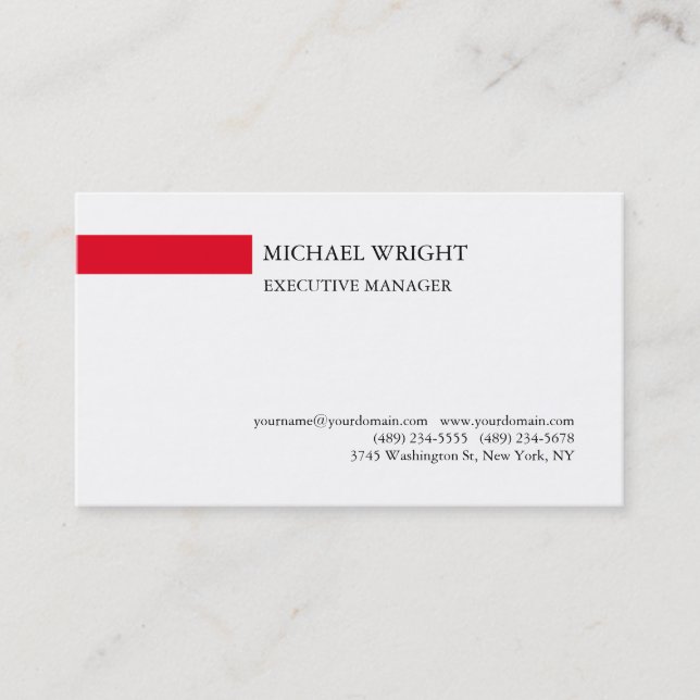 Modern Plain Simple Red White Professional Business Card (Front)