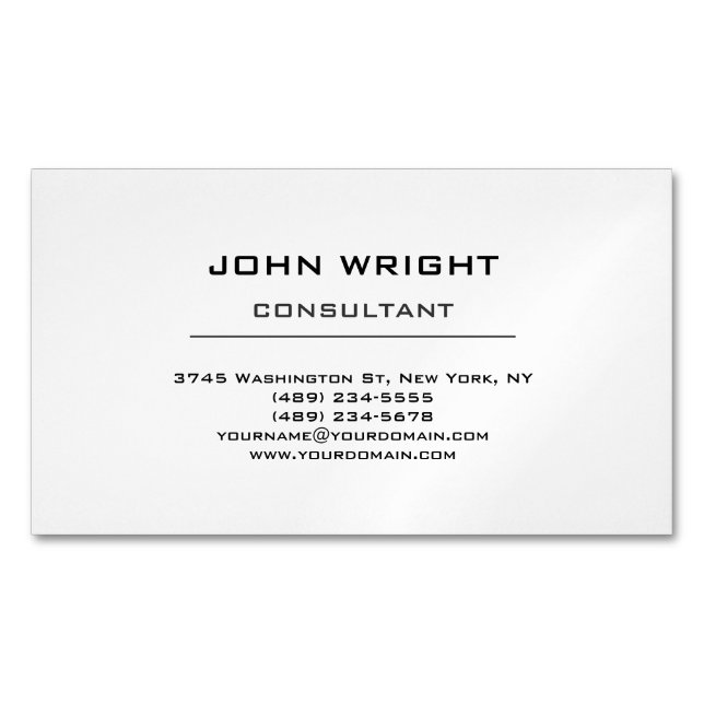 Modern Plain Simple White Attractive Stylish Magnetic Business Card (Front)