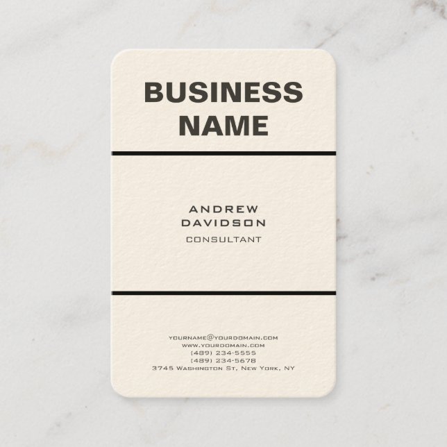 Modern Plain Trendy Vertical Minimalist Design Business Card (Front)