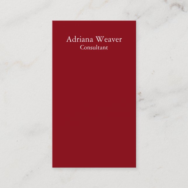 Modern Plain Vertical Dark Red Unique Design Business Card (Front)