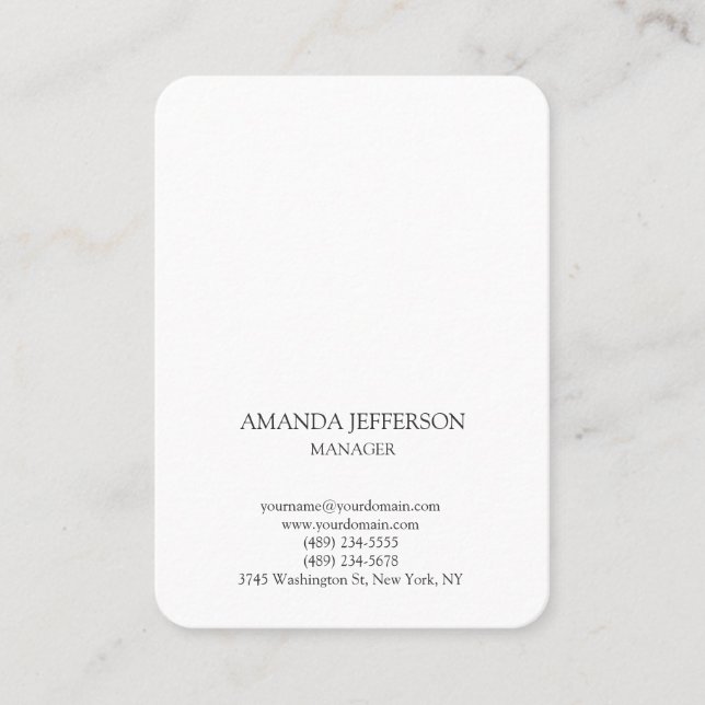 Modern plain vertical minimalist black & white business card (Front)