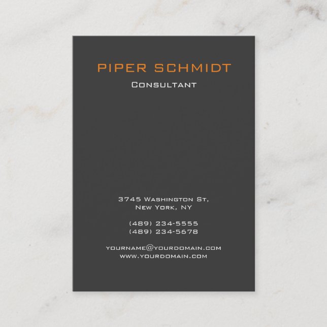 Modern Plain Vertical Orange Grey Professsional Business Card (Front)