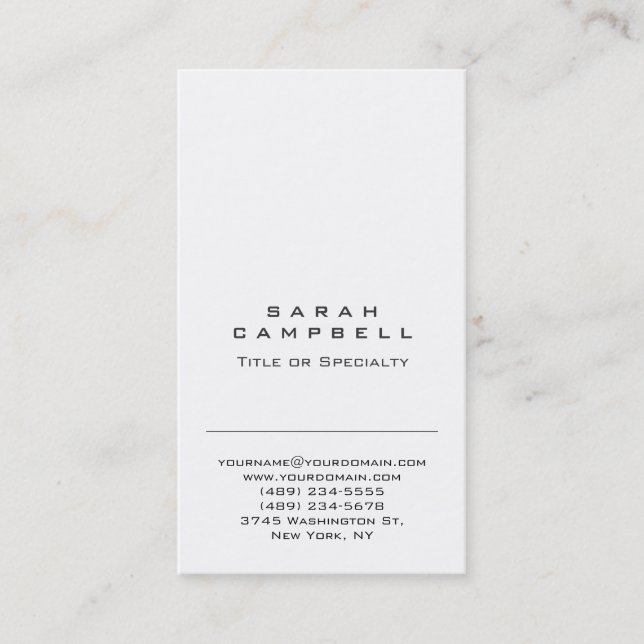 Modern Plain Vertical White Unique Clean Business Card (Front)