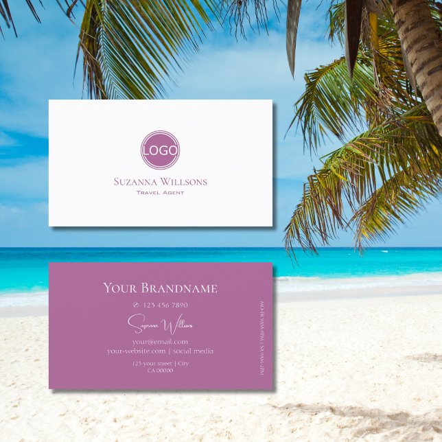 Modern Plain White and Lilac with Logo Stylish Business Card (Creator Uploaded)