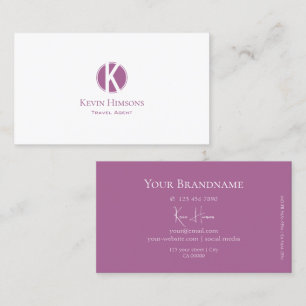 Modern Plain White and Lilac with Monogram Stylish Business Card